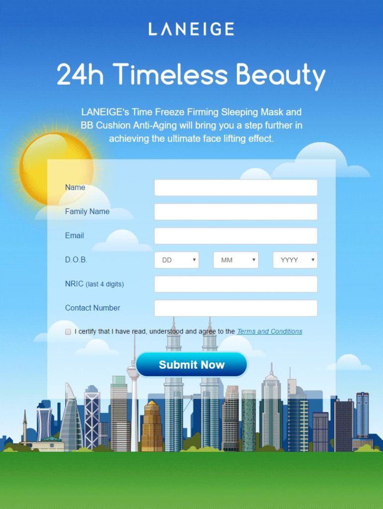 Screen grab of the Facebook App for Laneige 24H Timeless Beauty - App Development