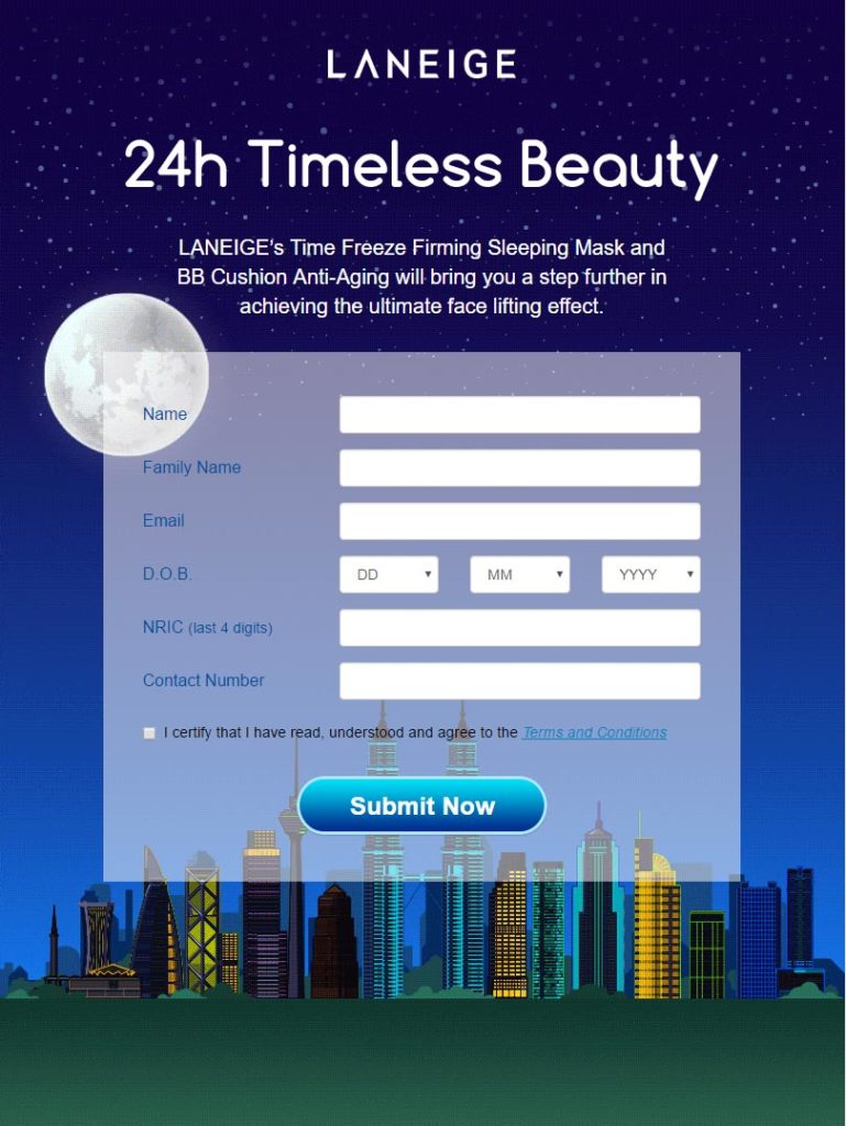 Screen grab of the Facebook App for Laneige 24H Timeless Beauty - App Development