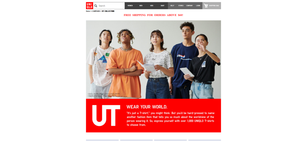 Screen grab of UNIQLO’s UT Collection webpage