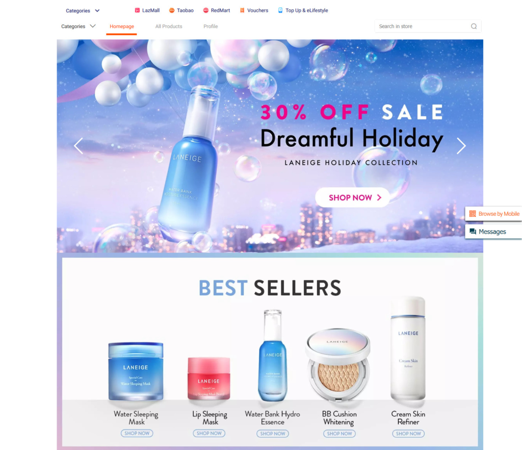 Laneige Singapore LazMall Homepage