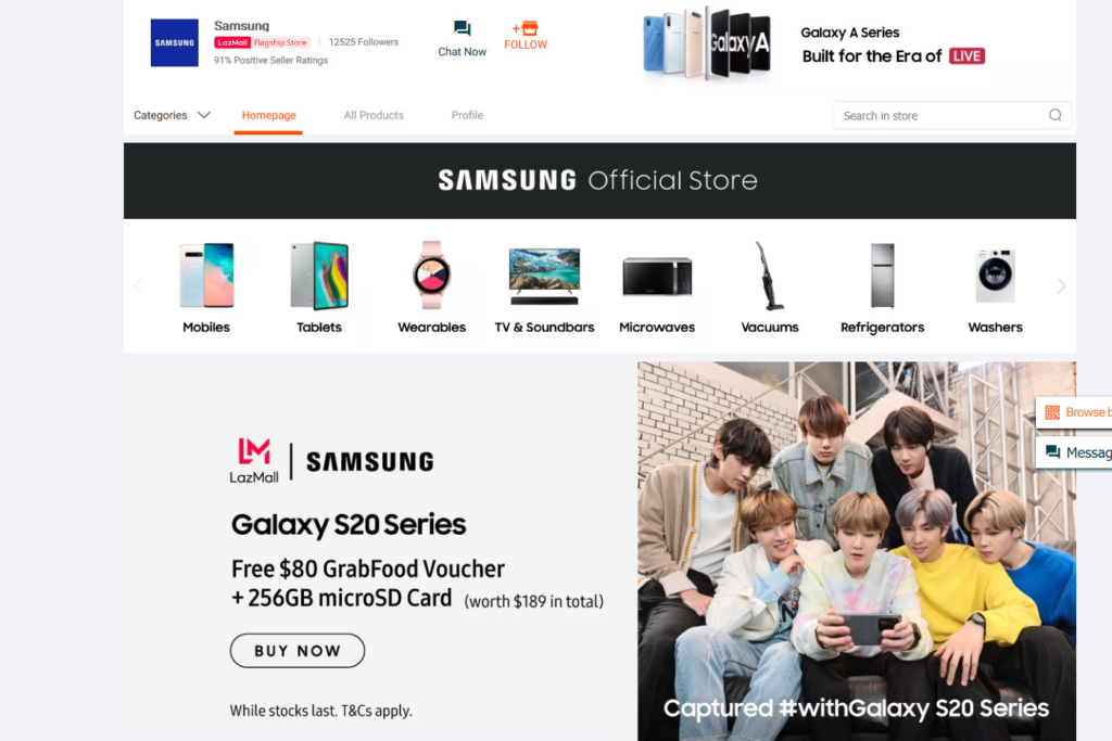 Samsung Singapore LazMall Homepage